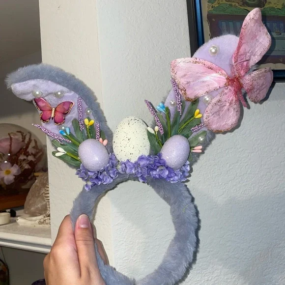 Lavender Easter Ears / Bunny Ear Headband with Butterflies - Picture 1 of 5